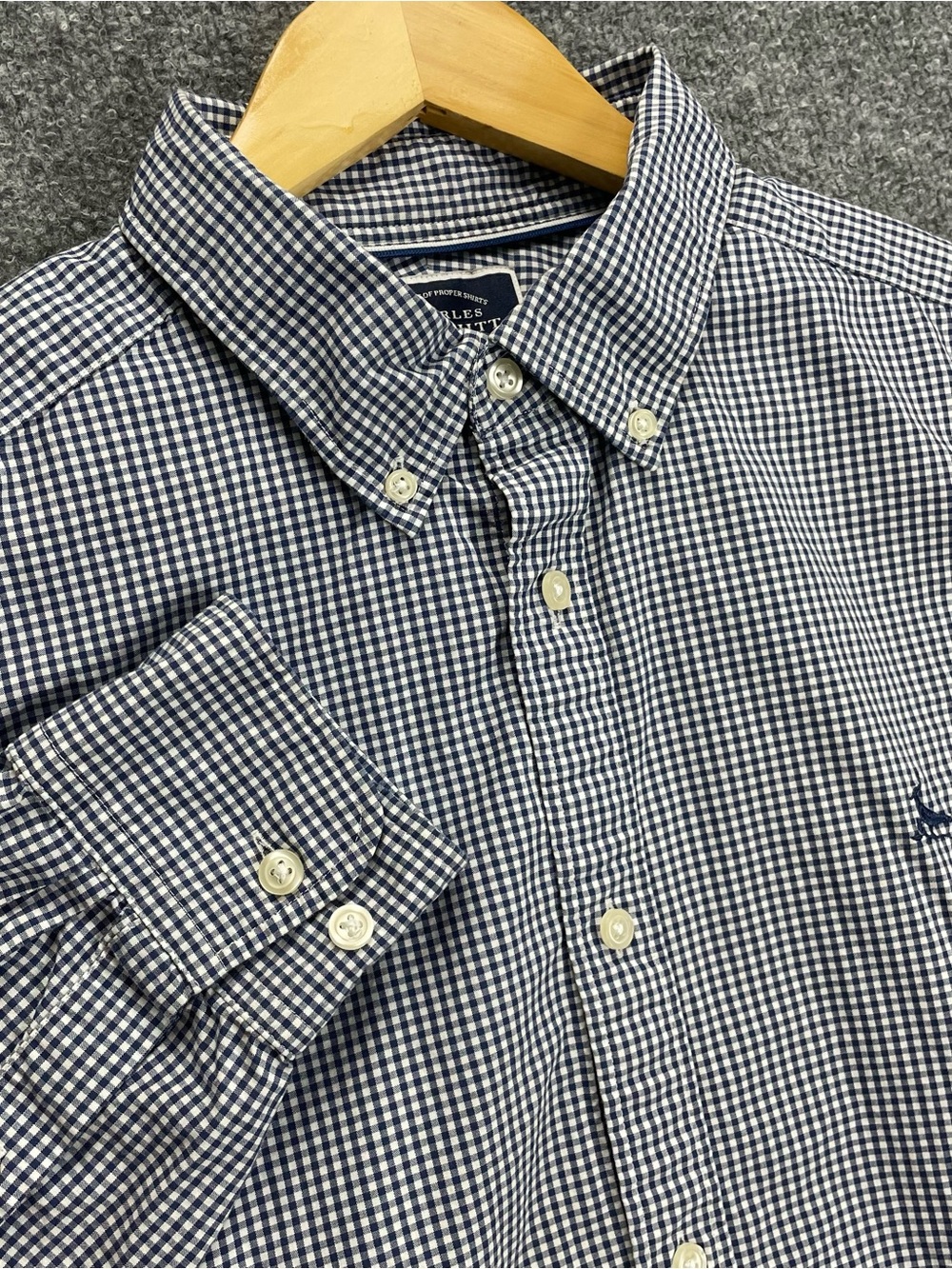 Charles Tyrwhitt Shirt Mens XL Blue Gingham Check Classic Fit Non Iron Button Up